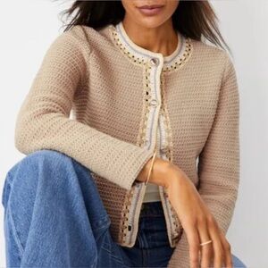 Ann Taylor Beige Cropped Knit Cardigan with Trim (reposhed)